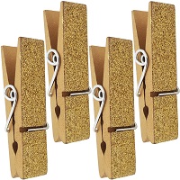 4er Pack Holzklammer Klammer Gold mit einseitig Glitzer